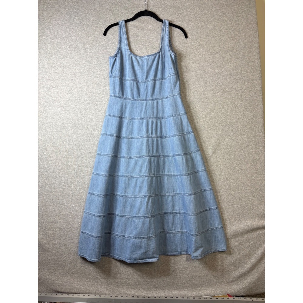 LOFT Light Wash Denim Maxi Dress Sleeveless Tiered Stitch Blue Chambray 2